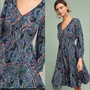 Anthropologie Maeve Maplewood Paisley Print Ruffled Midi Dress